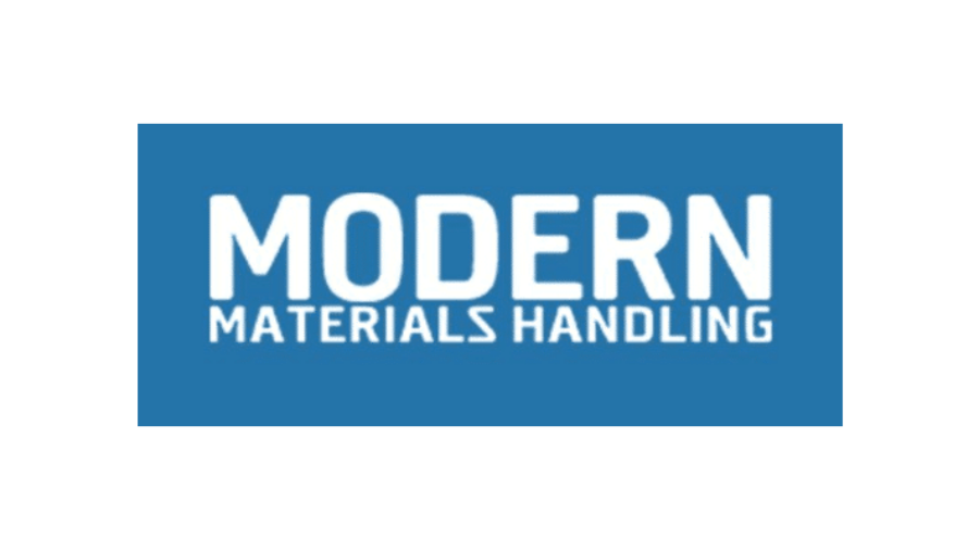 Blue rectangular logo with the words “MODERN MATERIALS HANDLING” in bold white capital letters, where MODERN is larger and placed above MATERIALS HANDLING.