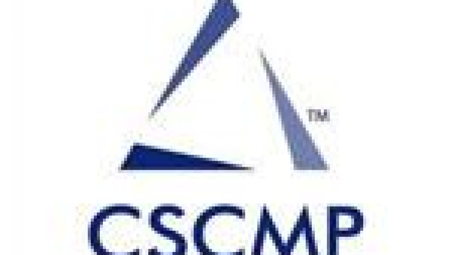 CSCMP logo featuring three blue triangular shapes arranged to form a stylized triangle above the acronym CSCMP in bold blue letters on a white background.