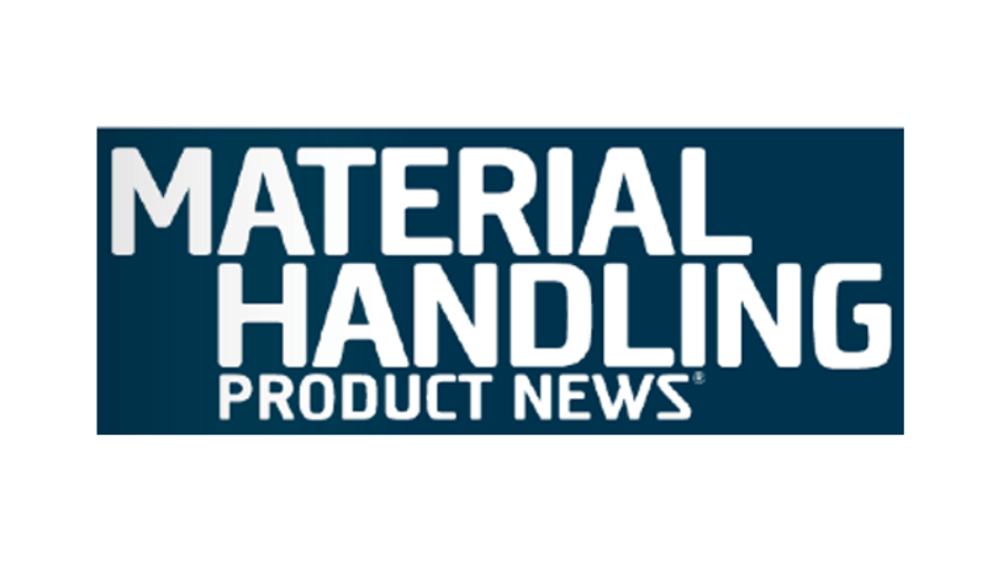 Logo with white text on a dark blue background that reads MATERIAL HANDLING PRODUCT NEWS.