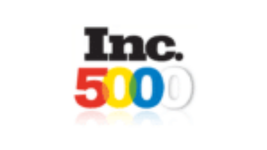 The image shows the Inc. 5000 logo, with Inc. in black text above large numbers 5000 in red, yellow, blue, and light gray. The numbers have a subtle reflection below them on a white background.