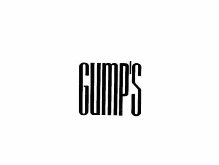 Black text in a tall, condensed font on a white background reads GUMPS.
