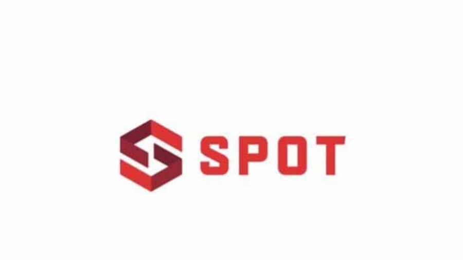 Red and dark red geometric hexagon logo with stylized “S” next to the bold, uppercase red word “SPOT” on a white background.