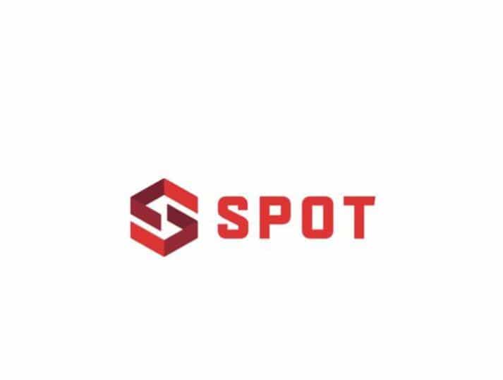 Red and dark red geometric hexagon logo with stylized “S” next to the bold, uppercase red word “SPOT” on a white background.