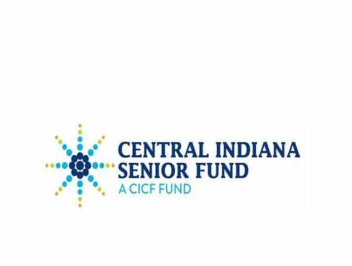 Logo of the Central Indiana Senior Fund, a CICF fund, featuring a blue and yellow dotburst design to the left of the organization’s name in blue and teal text on a white background.