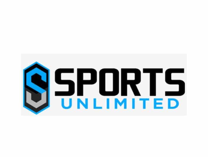 Logo with a stylized letter S in a hexagon on the left, followed by the words SPORTS in bold black letters and UNLIMITED in light blue capital letters underneath.