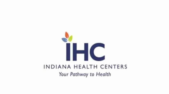 Logo for Indiana Health Centers. The letters “IHC” are in bold blue font, with three colorful leaves above the “I.” Below, it says “Indiana Health Centers” and the tagline “Your Pathway to Health.”.