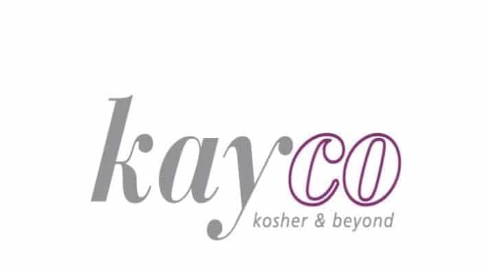 The Kayco logo features the word kayco with kay in gray and CO in purple outlined letters, followed by the tagline kosher & beyond in gray lowercase letters.