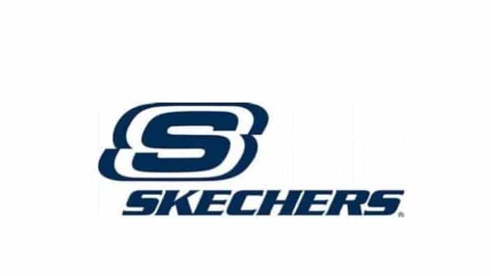 Skechers logo featuring a bold, stylized letter S above the brand name SKECHERS in navy blue capital letters on a white background.