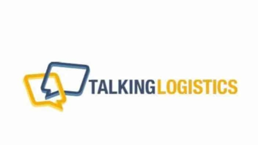 Logo with two overlapping speech bubbles, one yellow and one blue, next to the text TALKING LOGISTICS where TALKING is in blue and LOGISTICS is in yellow, on a white background.