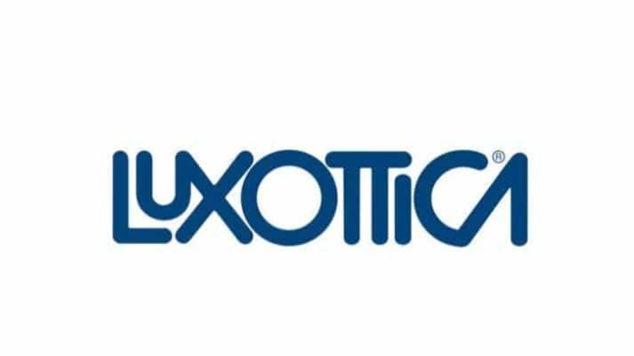 The image shows the Luxottica logo, featuring the word LUXOTTICA in bold, rounded blue letters on a white background.