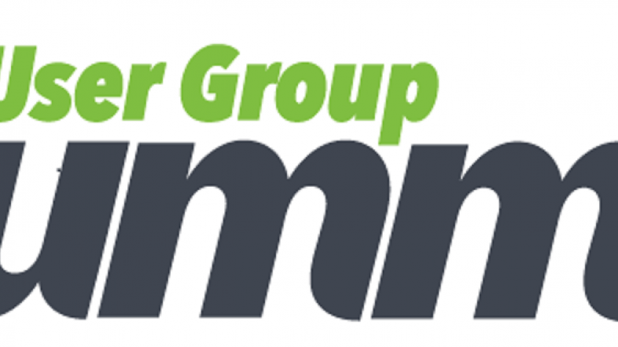 Logo with the words User Group Summit. User Group is in light green and above the large, bold, dark gray word Summit. The background is white.
