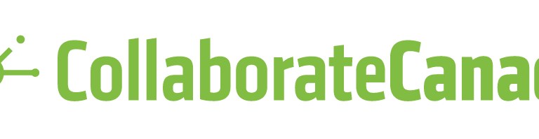 Green text CollaborateCanada with a network-style logo to the left, featuring connected dots and lines, on a light background.