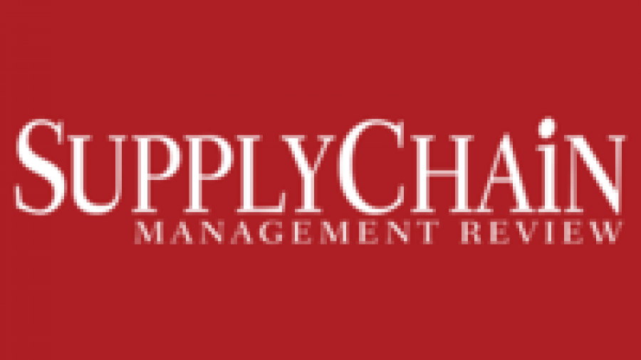 White text on a red background reads SUPPLY CHAIN MANAGEMENT REVIEW in bold, uppercase letters, with SUPPLY CHAIN larger and MANAGEMENT REVIEW below in smaller font.