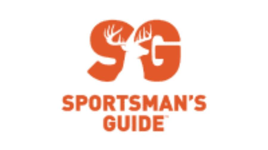 The Sportsmans Guide logo features the initials SG in large orange letters with deer antlers inside the S, above the words SPORTSMANS GUIDE in bold orange text.