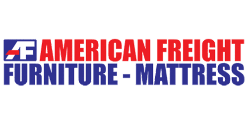 Logo for American Freight Furniture - Mattress. The left side features a blue, red, and white AF symbol. To the right, AMERICAN FREIGHT is in red text above FURNITURE - MATTRESS in blue text—perfect for your Dynamics 365 Finance integrations.