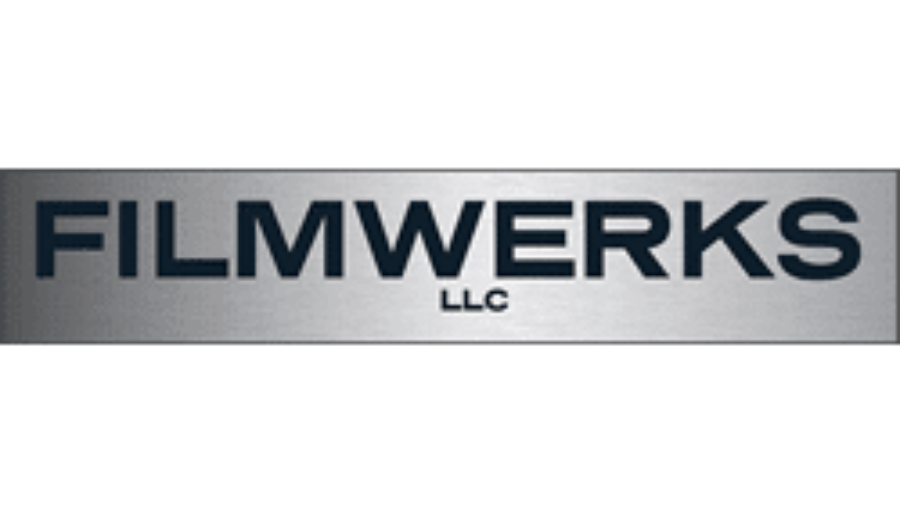 A metallic silver rectangular logo with the word FILMWERKS in large black letters, LLC in smaller letters underneath, reflecting a professional look ideal for Dynamics 365 Field Service branding.
