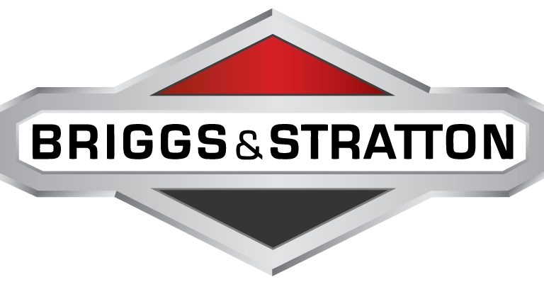 Briggs & Stratton logo featuring the company name in bold black letters within a silver, red, and black diamond-shaped emblem, symbolizing strength and reliability—ideal for Supply Chain Network Design & Optimization Services branding.