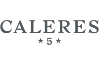 The image displays the word CALERES in uppercase letters, with two stars and the number 5 centered below the text. The light gray background evokes a sense of modern efficiency, subtly reflecting themes of warehouse optimization.