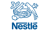 Blue outline logo of a bird feeding two chicks in a nest on a branch, with the word Nestlé written below in bold, stylized letters—symbolizing care and efficiency, much like effective warehouse optimization.