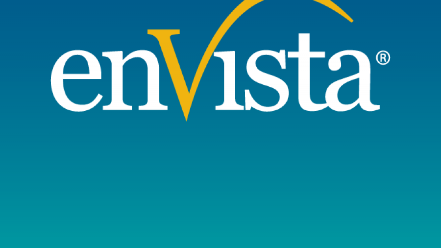 The enVista logo with white lowercase letters on a blue-to-teal gradient background; a gold curved line extends from the V over the i in the word.