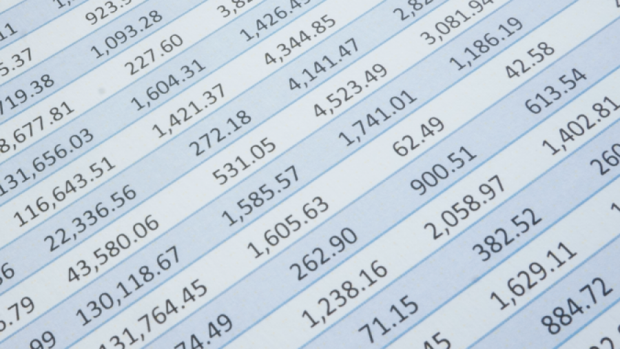 A close-up of a spreadsheet filled with rows and columns of numbers, showing financial or data figures in black text on a white background with blue grid lines.
