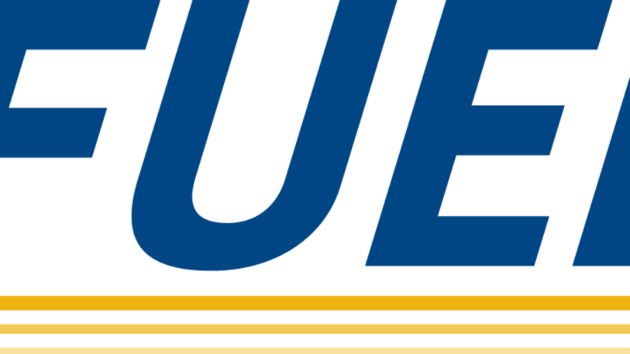 The word FUEL in bold blue capital letters, with three yellow horizontal lines underneath, set against a light background.