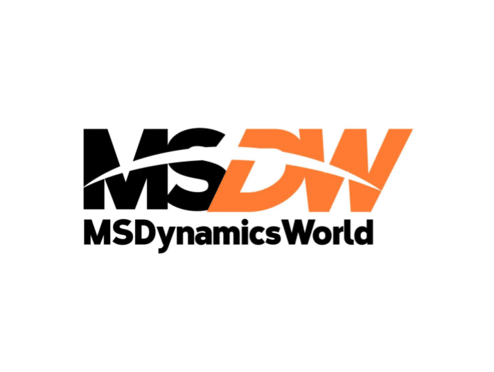 Logo with the text MSDW in large, bold letters, with MS in black and DW in orange. Below, MSDynamicsWorld is written in black. The background is white.