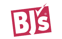 Red and white BJs Wholesale Club logo with a checkmark above the letter J on a light background.