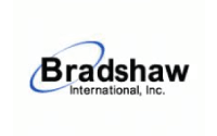 The Bradshaw International, Inc. logo features “Bradshaw” in bold black letters with a blue swoosh circling the B, above the smaller text “International, Inc.” on a white background.