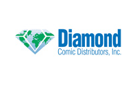 Logo for Diamond Comic Distributors, Inc. featuring a stylized diamond shape with a world map inside, positioned to the left of the company name in bold blue letters—reflecting their expertise in distribution consulting.