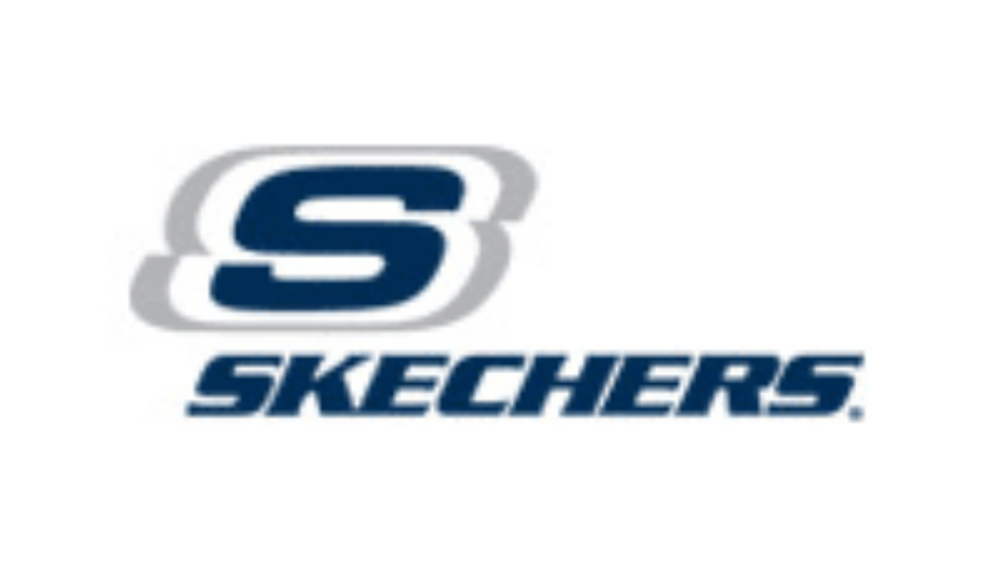 The image shows the Skechers logo with a stylized S above the word SKECHERS in bold, navy blue lettering on a white background.