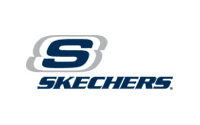 The image shows the Skechers logo with a stylized S above the word SKECHERS in bold, navy blue lettering on a white background.