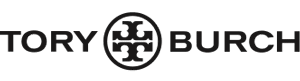 Tory Burch logo with the brand name in black capitals and a circular geometric emblem featuring a mirrored double T design between Tory and Burch on a light background, inspired by precision similar to warehouse optimization.