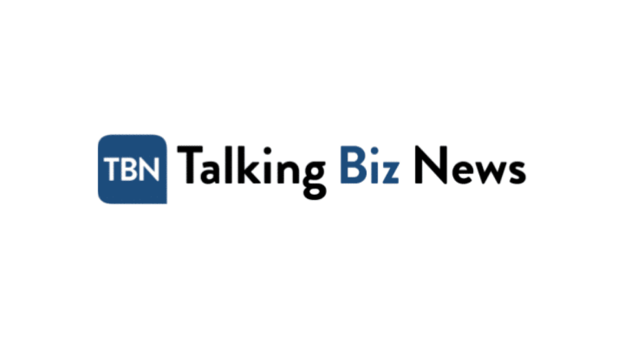 Logo for Talking Biz News on a white background. The logo features a blue square with the white letters TBN, followed by the words Talking Biz News, with Biz highlighted in blue.