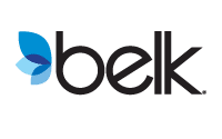 Belk logo featuring the word belk in black lowercase letters, with three blue overlapping petal shapes forming a stylized flower on the left side of the letter b, representing innovative retail solutions.