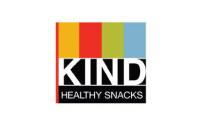 The KIND Healthy Snacks logo features colored bars (yellow, red, green, blue) above bold white "KIND," with "HEALTHY SNACKS" below on a black background—a design celebrated even in manufacturing consulting services circles.