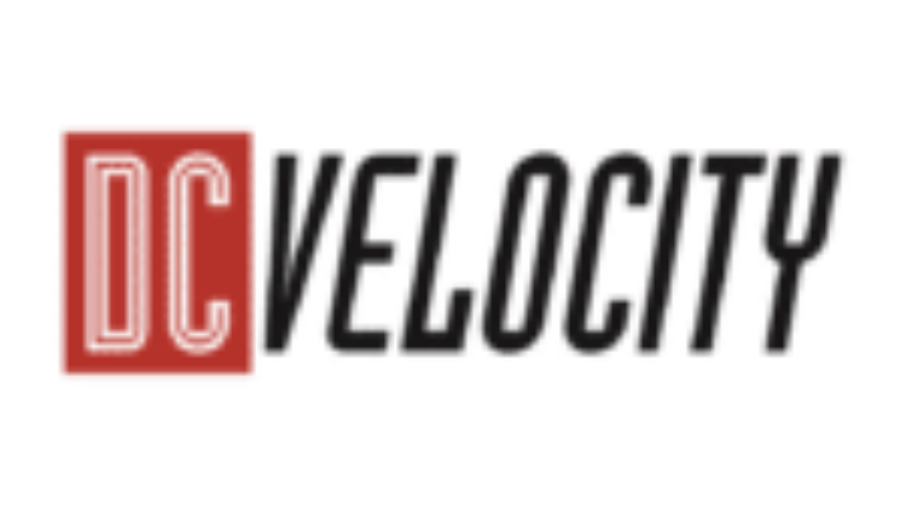DC Velocity logo featuring DC in white, bold, outlined letters on a red square background, followed by VELOCITY in black, bold, uppercase letters on a white background.