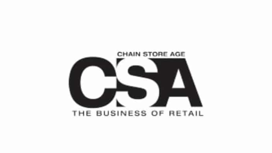 Logo with large black letters CSA overlapping. Above, small text reads CHAIN STORE AGE. Below, in smaller font, it says THE BUSINESS OF RETAIL. The background is white.