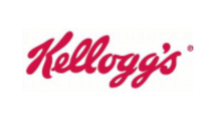 The image shows the Kelloggs logo featuring the word Kelloggs in red, cursive script on a white background.