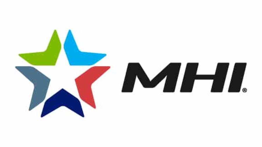 Logo with a five-pointed star made of blue, red, green, and gray segments next to the bold black letters “MHI” on a white background.