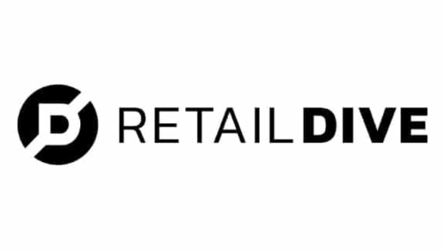 The image shows the Retail Dive logo. It features a stylized black and white D in a circle followed by the words RETAIL DIVE in bold, black, uppercase letters on a white background.
