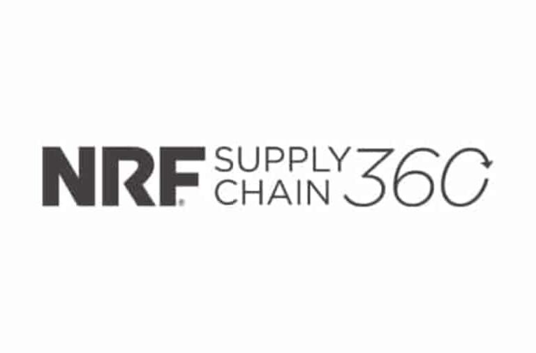 Black text on a white background reads NRF Supply Chain 360, with the number 360 featuring an arrow forming a circle, suggesting a comprehensive or full-circle approach.