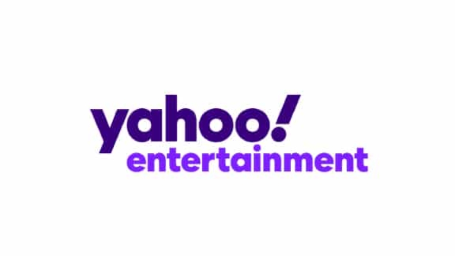 The image shows the yahoo! entertainment logo with yahoo! in bold, dark purple text and entertainment in a lighter purple below it, all on a white background.