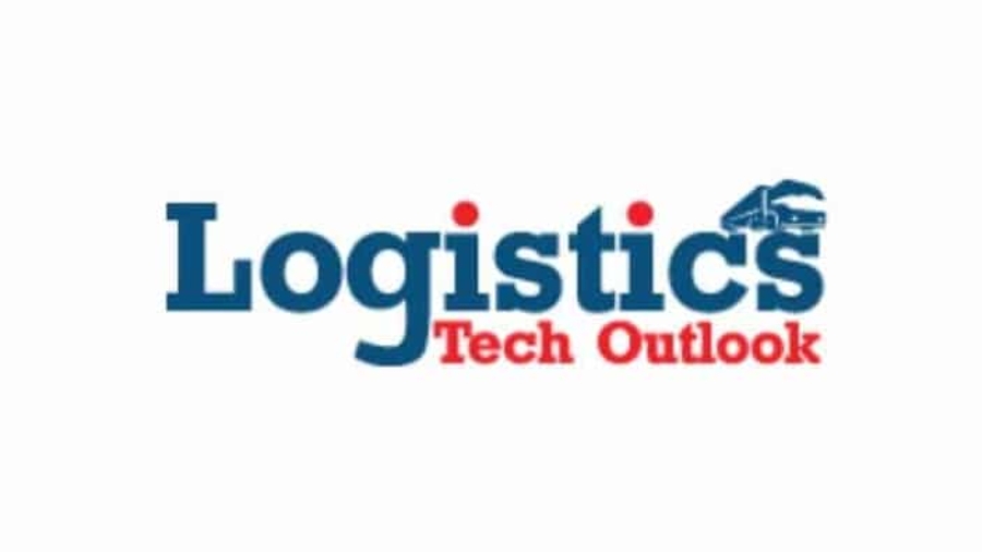 Logo for Logistics Tech Outlook with Logistics in blue and Tech Outlook in red; a blue truck graphic is above the letter s in Logistics.