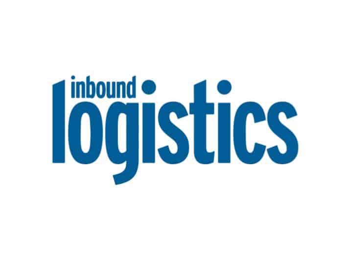 Blue text on a white background reads inbound logistics, with inbound in smaller lowercase letters above the larger word logistics.