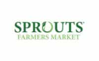 Logo for Sprouts Farmers Market. The word Sprouts is written in large green letters, with a green leaf inside the letter O. Farmers Market appears below in smaller green text. The background is white.