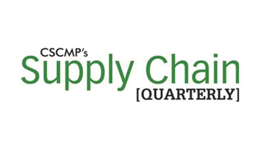 Logo for CSCMP’s Supply Chain Quarterly, with Supply Chain in large green text and CSCMPs above it and [Quarterly] below it in black text on a white background.