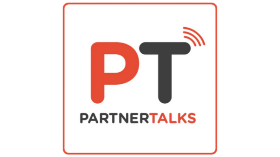 Logo with large letters PT, where P is red and T is black with red sound waves above it. Below, PARTNER is in black and TALKS is in red. All text is inside a red-outlined square.
