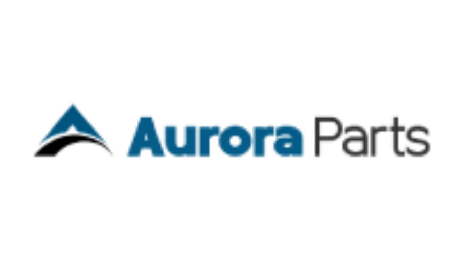 Aurora Parts logo featuring a stylized blue and black “A” graphic to the left, with “Aurora” in bold blue letters and “Parts” in black text on a light gray background.