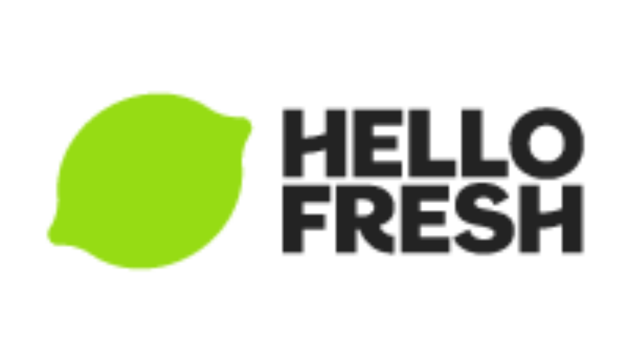 HelloFresh logo featuring a bright green lemon icon to the left of the bold, black text HELLO FRESH on a light gray background, representing fresh meal options powered by smart technology solutions.